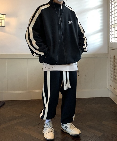 セットアップ スウェット ジャージ ライン ジップアップ ~2XL ジャージ 「セットアップ」ラインロゴ スウェットジャージパンツ