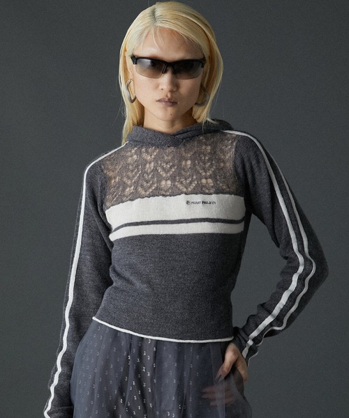 ニット セーター モヘアトラックニットフーディ / Mohair Track Knit Hoodie レディース PRANK PROJECT ニット セーター モヘアトラックニットフーディ