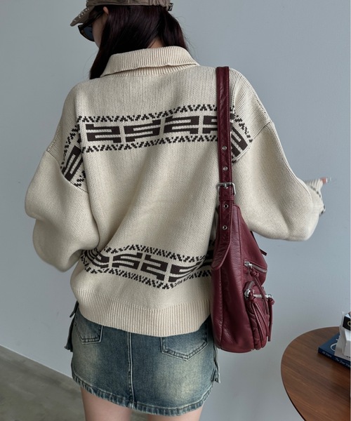 90's レトロ　プルオーバー　ジップアップニット　激レア 90's レトロ プルオーバー ジップアップニット 激レア 90's レトロ