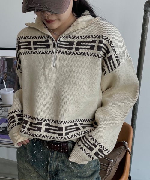 90's レトロ　プルオーバー　ジップアップニット　激レア 90's レトロ プルオーバー ジップアップニット 激レア 90's レトロ