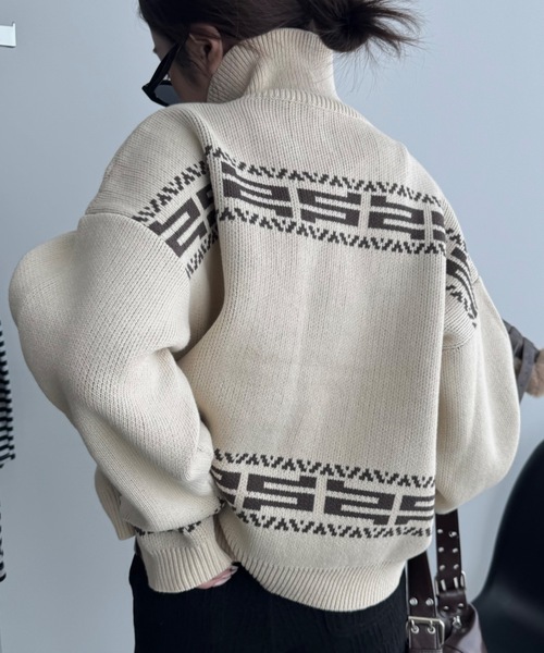 SHAGGIE（シャギー） ニット セーター ニュアンス柄ハーフジップ