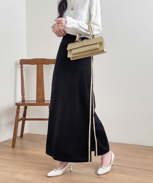 emi+ スカート コーデュロイ配色ラインロングスカート : ZOZOTOWN