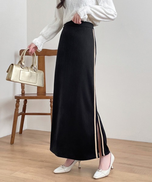 emi+ スカート コーデュロイ配色ラインロングスカート : ZOZOTOWN