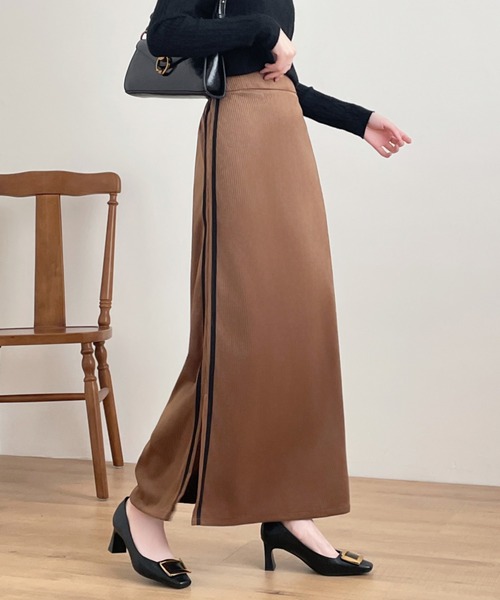 emi+ スカート コーデュロイ配色ラインロングスカート : ZOZOTOWN