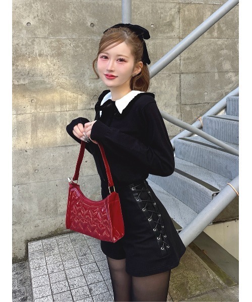 ハイウエストレースアップショートパンツBLACKS ハイウエストレースアップショートパンツBLACKS ハイウエストレース