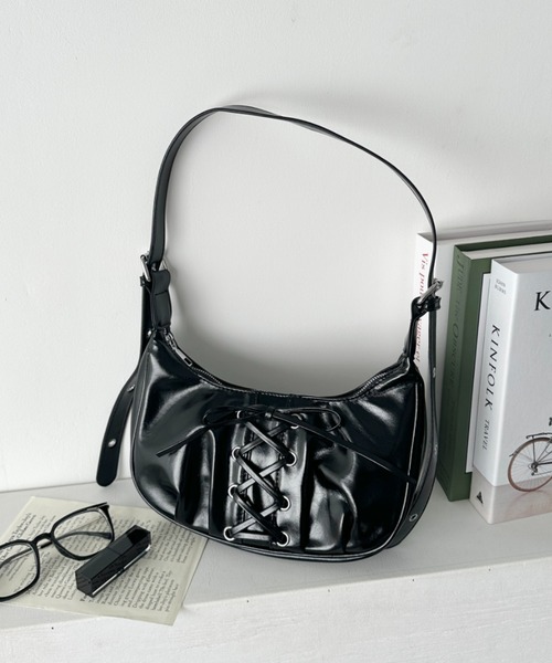 CLEA ショルダーバッグ バッグ レースアップリボンPUショルダーバッグ