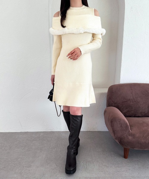 apres jour（アプレジュール） ワンピース ケープファーニットミニ