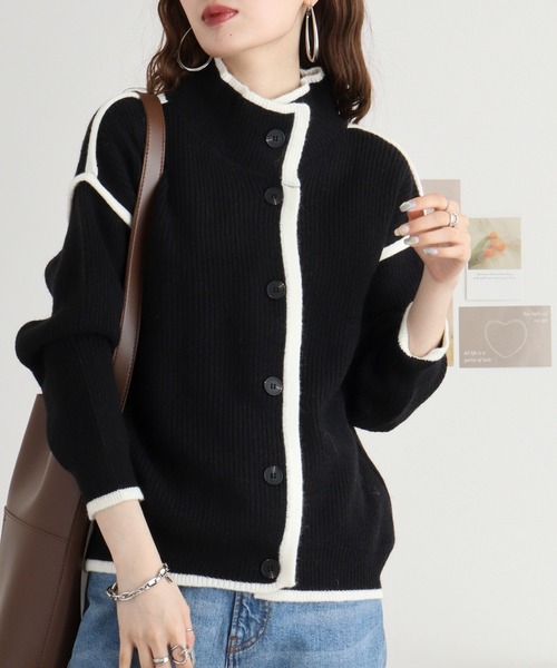 カーディガン A.N.L 配色ニットカーディガン レディース : ZOZOTOWN