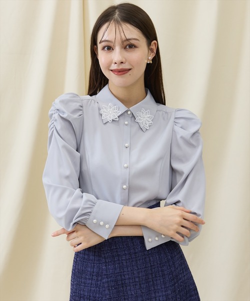 SWINGLE（スウィングル） ブラウス シャツ 3Dフラワーレース衿