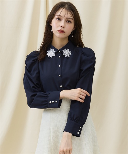 SWINGLE（スウィングル） ブラウス シャツ 3Dフラワーレース衿