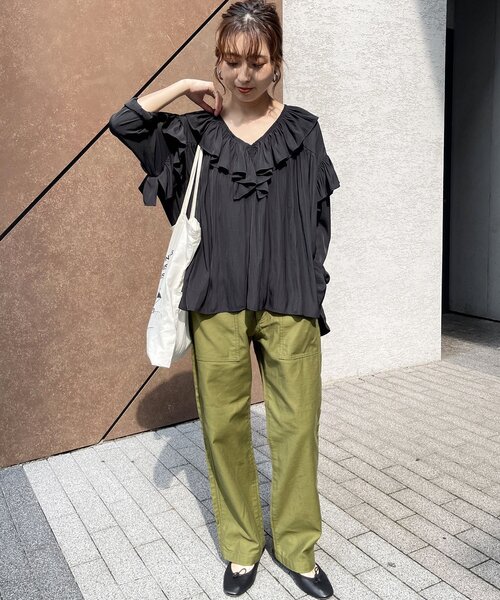 「Spick & Span」 ドルマンスリーブブラウス - ホワイト レディース コットンリネンドルマンスリーブシャツ（シャツ/ブラウス