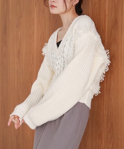 2024SS★ボールジィ　トップス　ニット　春服　シルク混　ホワイト　サイズS 2024SS☆ボールジィ トップス ニット 春服 シルク混 ホワイト