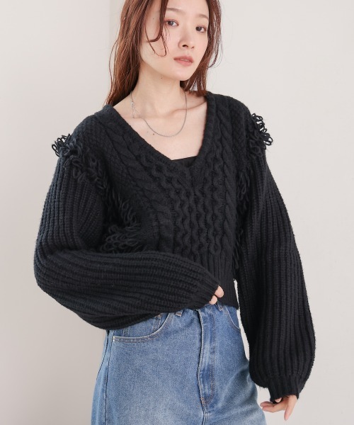BAB ニット セーター フリンジバルキーニットトップス BAB ニット セーター フリンジバルキーニットトップス