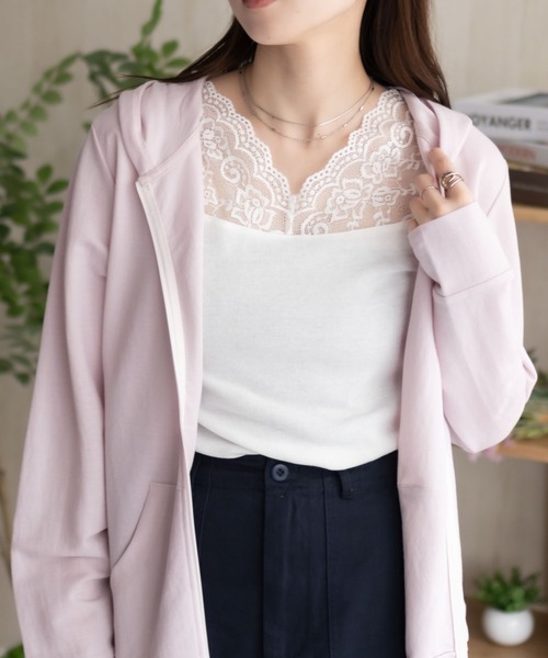 NAVY タンクトップ ノースリーブ レース 切替 タンクトップ レディース
