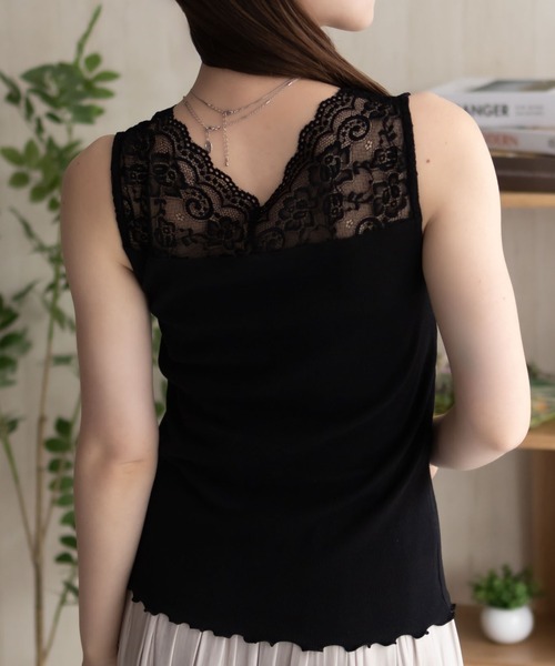 NAVY タンクトップ ノースリーブ レース 切替 タンクトップ レディース