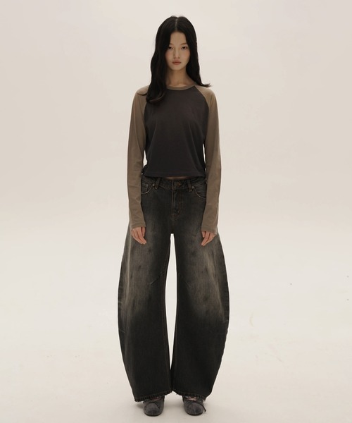 Moromoro ジーンズ デニム デニムパンツ ヴィンテージ加工 カーブ