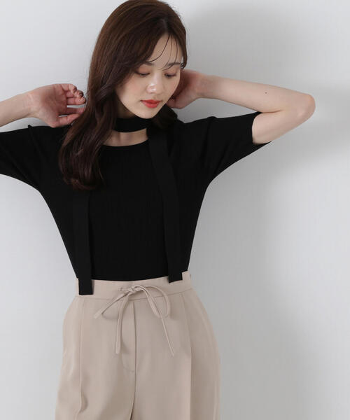 ニット セーター チョーカーギャザーショートスリーブニット レディース PROPORTION BODY DRESSING ニット セーター チョーカー付