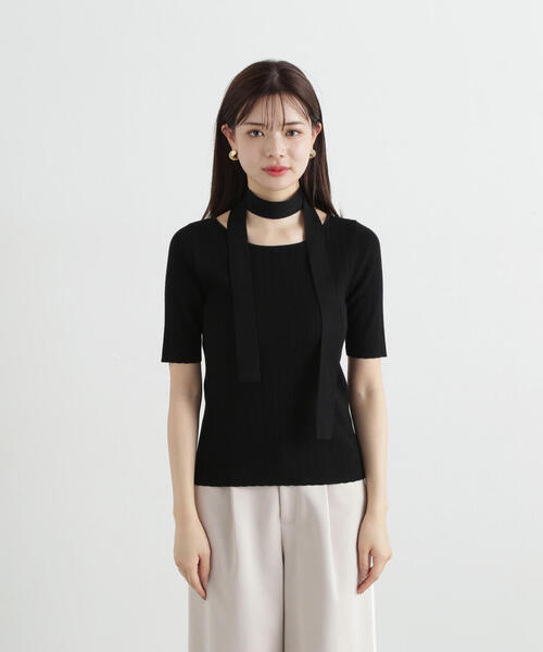 ニット セーター チョーカーギャザーショートスリーブニット レディース PROPORTION BODY DRESSING ニット セーター チョーカー付