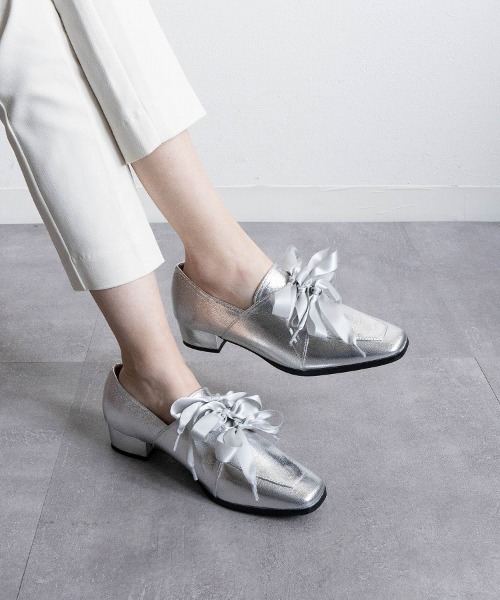 ローファー スクエアサテンリボンシューズ レディース : ZOZOTOWN