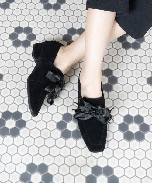 ローファー スクエアサテンリボンシューズ レディース : ZOZOTOWN