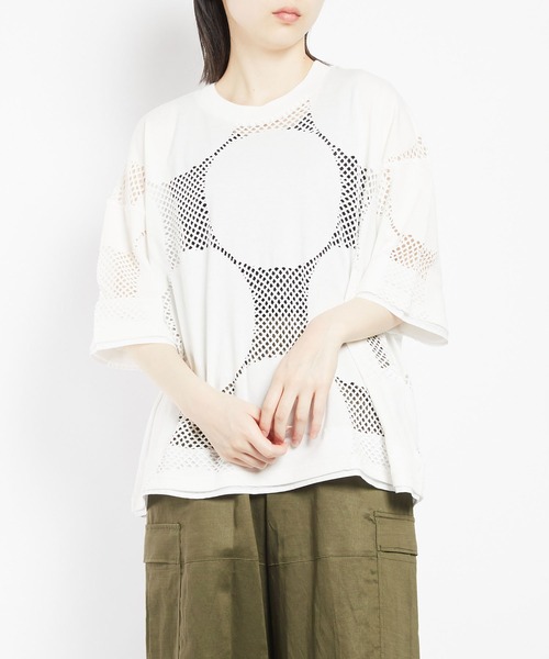 gomme tシャツ ドットメッシュ ヘムチェンジT レディース