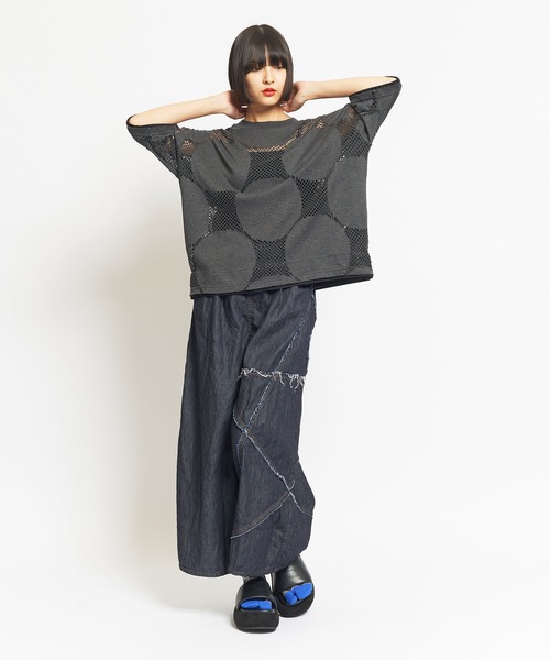 gomme tシャツ ドットメッシュ ヘムチェンジT レディース