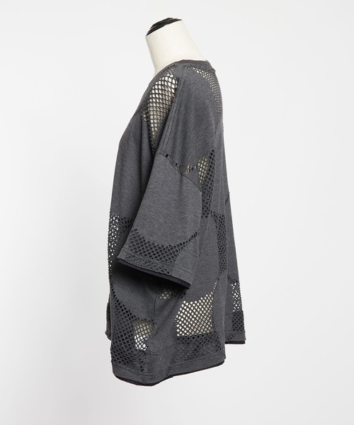 gomme トップス　ブラック　メッシュ gomme tシャツ ドットメッシュ ヘムチェンジT レディース