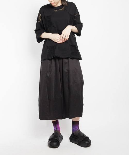 gomme トップス　ブラック　メッシュ gomme tシャツ ドットメッシュ ヘムチェンジT レディース