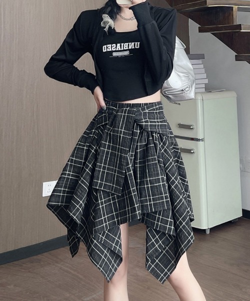 【早い者勝ち】チェックシャツ×レザー ドッキング スカート スカート シャツ巻き風 チェック柄スカート : ZOZOTOWN Yahoo!店