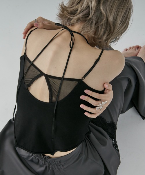 Ezick 2枚　カップ付きキャミソールとボレロブラック レース 長袖 トップス Ezick カップ付き キャミソール Design neck カップインキャミソール