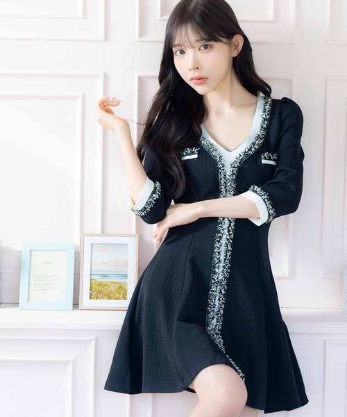 Tika（ティカ） ドレス キャバドレス 韓国 ミニ フレア 七分袖