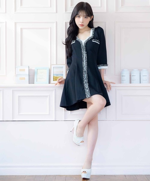 Tika（ティカ） ドレス キャバドレス 韓国 ミニ フレア 七分袖