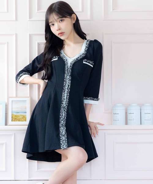 Tika（ティカ） ドレス キャバドレス 韓国 ミニ フレア 七分袖
