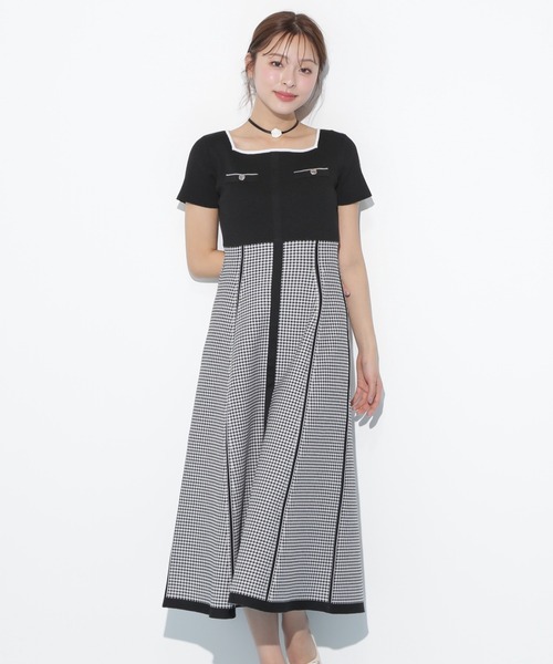 新品 JILL STUART White ジャガード膝丈ワンピース 4 JILL by STUART ワンピース ジャガードニットフレアワンピース