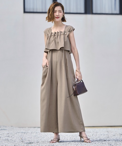 ルイルエブティック（RUIRUE BOUTIQUE）/フロントパールフレアサロペット RUIRUE BOUTIQUE（ルイルエブティック） サロペット オーバーオール