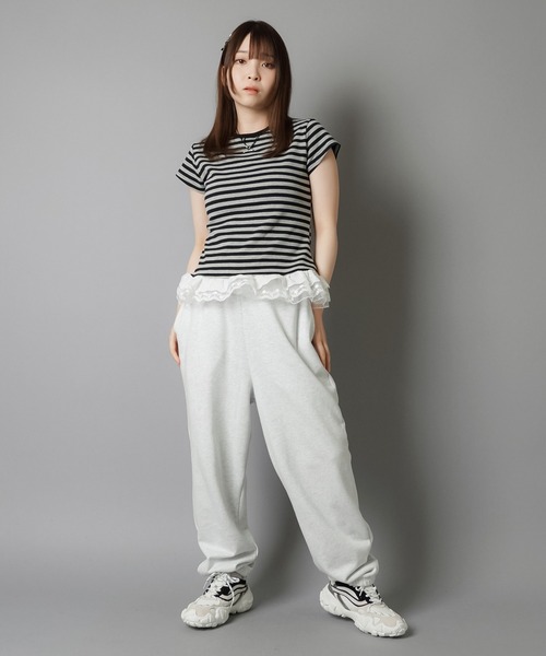 tシャツ 「レイヤード風ドッキングプルオーバー」 レディース HUG.U ニット シャツ 重ね着風 レディース ドッキング トップス