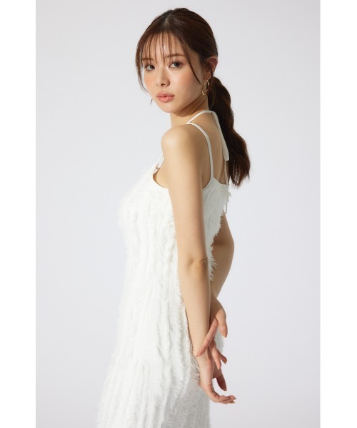 RED VALENTINO サマーニットワンピース 半袖 膝丈 リボン 白 M rienda（リエンダ） ワンピース フリンジタイトニットワンピース 夏服