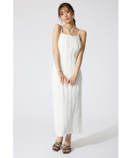 RED VALENTINO サマーニットワンピース 半袖 膝丈 リボン 白 M rienda（リエンダ） ワンピース フリンジタイトニットワンピース 夏服