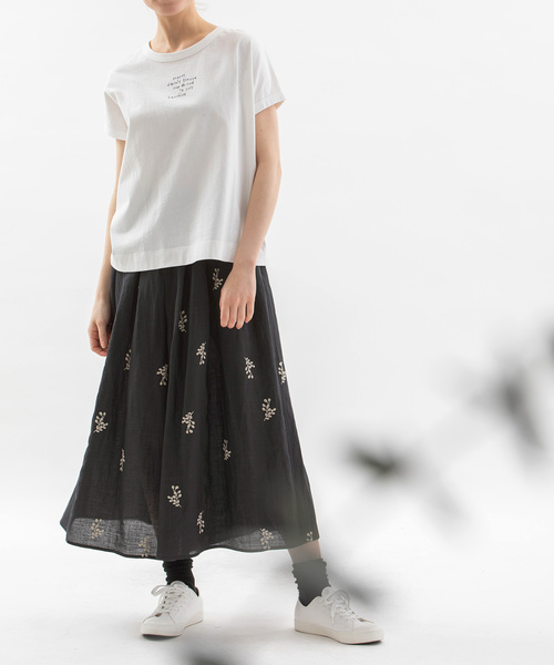 nop de nod スカート ユーカリ刺繍タックキュロットスカート