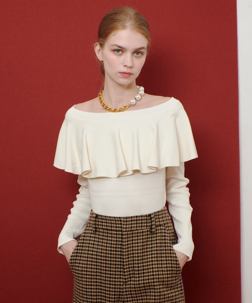 ニット セーター 「LOULOU WILLOUGHBY」ラッフルオフショルプルオーバー レディース LOULOU WILLOUGHBY ニット セーター 「LOULOU WILLOUGHBY