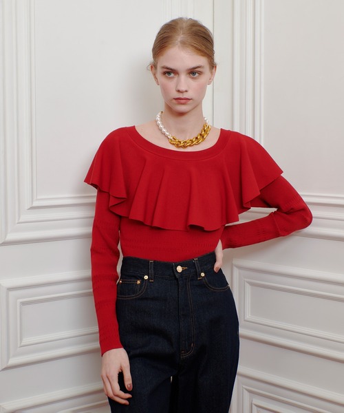 ニット セーター 「LOULOU WILLOUGHBY」ラッフルオフショルプルオーバー レディース LOULOU WILLOUGHBY ニット セーター 「LOULOU WILLOUGHBY