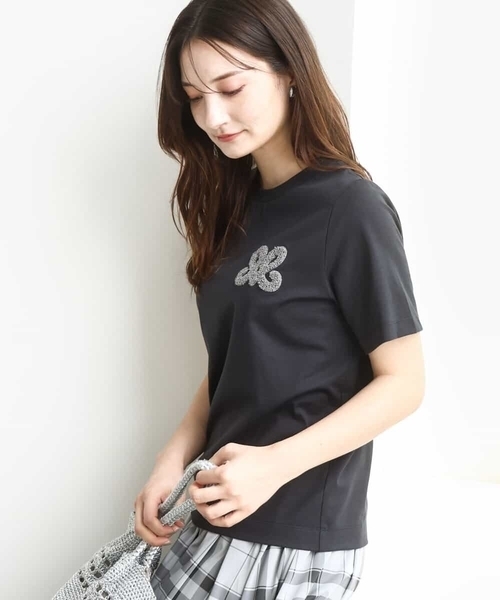tシャツ イニシャル刺繍コットンTシャツ/UVカット/接触冷感/洗える レディース