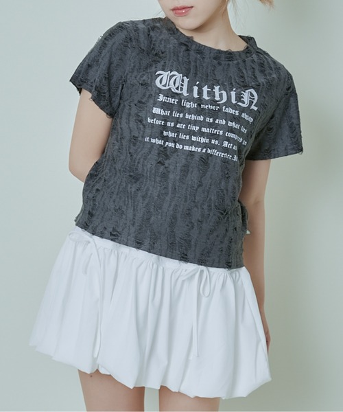 tシャツ 半袖 「ダメージ加工×英字ロゴ」エモTシャツ レディース