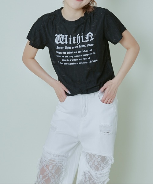 tシャツ 「ダメージ加工×英字ロゴ」エモTシャツ レディース : ZOZOTOWN