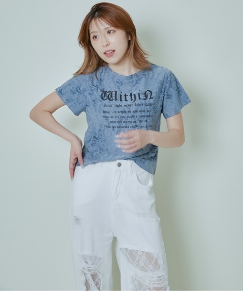 tシャツ 「ダメージ加工×英字ロゴ」エモTシャツ レディース : ZOZOTOWN