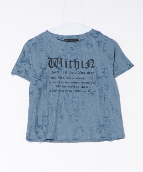 tシャツ 半袖 「ダメージ加工×英字ロゴ」エモTシャツ レディース