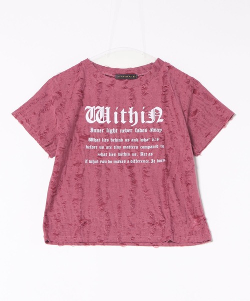 tシャツ 半袖 「ダメージ加工×英字ロゴ」エモTシャツ レディース