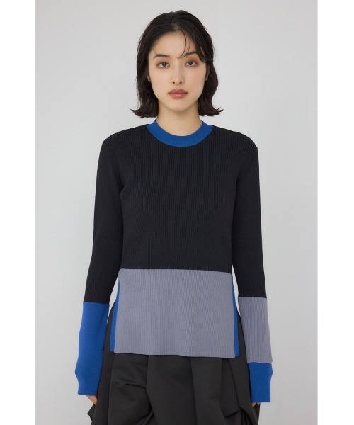 2601アルベロ◆アートプリント ニット 長袖 マルチカラー PLUS（AZUL BY MOUSSY） ニット セーター 「PLUS」カラーブロッキング