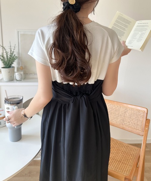 「classicalelf」 半袖ワンピース SMALL チャコールグレー×ブラック レディース_画像6