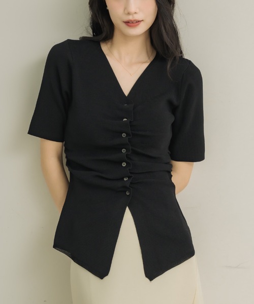 NEUNA（ヌナ） tシャツ フロントギャザーハーフスリーヴ レディース